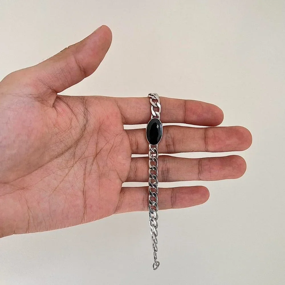 y2k 2000s black opal cuban link silver bracelet